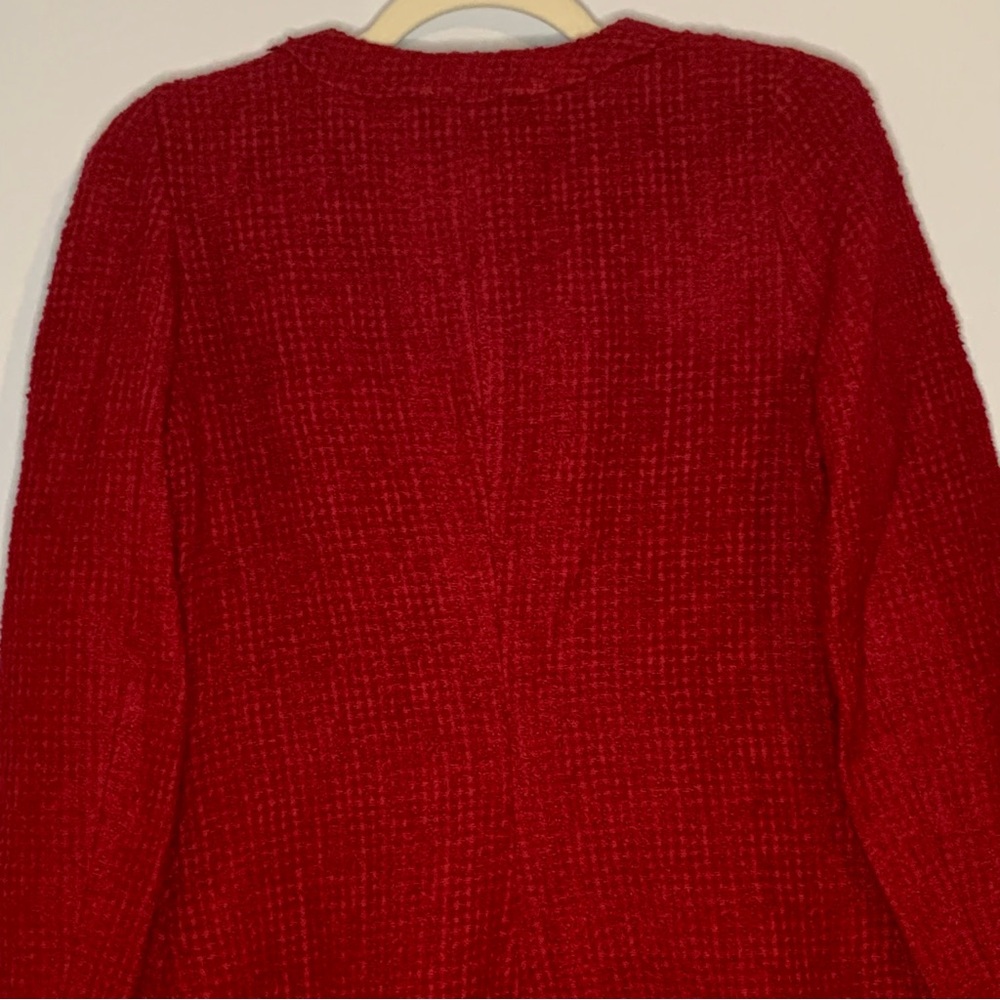 Zara Red Textured Long Sleeve V-neck Vintage Dress - Picture 6 of 15